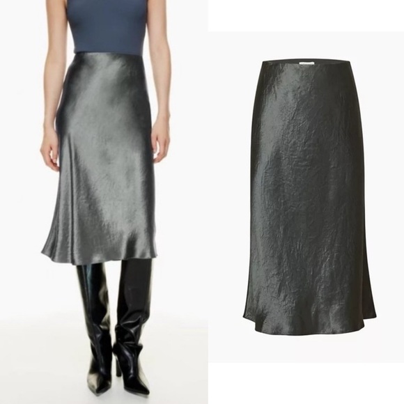 Aritiza Babaton Midi Slip Skirt Satin Minimal 90s Retro Fall Silver Gray Sz 0 - Picture 1 of 7
